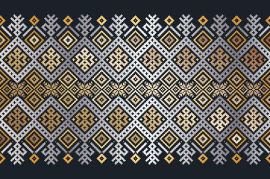 Ukrayna folklorik desensiz süslemesinin vektör çizimi. Etnik süs. Sınır elemanı. Geleneksel Ukraynalı, Belarus halk sanatı işlemeli desen - Vyshyvanka