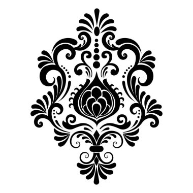 Damask merkez elementi izole edildi. Vektör damasyon illüstrasyonu.