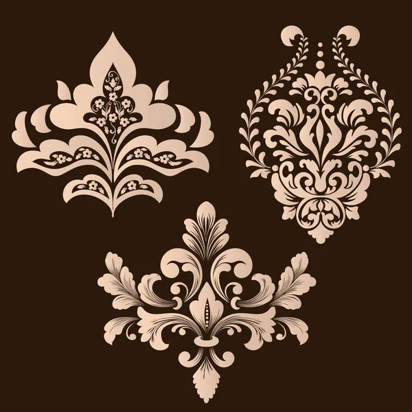 Vector set of damask ornamental elements. Elegant floral abstract elements for design. Perfect for invitations, cards etc. — Stock Vector