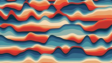 Retro kırmızımsı çizgiler, rengarenk çarpık arka plan. Optik illüzyon efektli prosedür dalgalanması arka planı