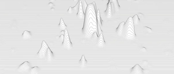 白い背景に線の形が歪んでいる抽象的な背景。モノクロームサウンドライン波. — ストックベクタ