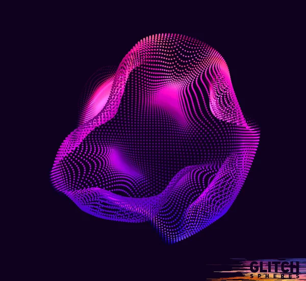 Corrupted violet point sphere. Abstract vector colorful mesh on dark background. Futuristic style card. — Stock Vector