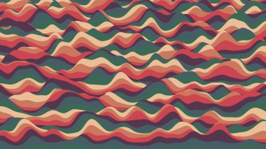 Retro kırmızımsı çizgiler, rengarenk çarpık arka plan. Optik illüzyon efektli prosedür dalgalanması arka planı