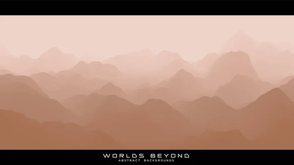 Paisaje beige abstracto con niebla brumosa hasta el horizonte sobre laderas de montaña. Gradiente erosionado superficie del terreno. Mundos más allá. — Vector de stock