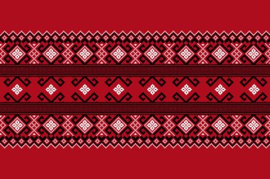 Ukrayna folklorik desensiz süslemesinin vektör çizimi. Etnik süs. Sınır elemanı. Geleneksel Ukraynalı, Belarus halk sanatı işlemeli desen - Vyshyvanka