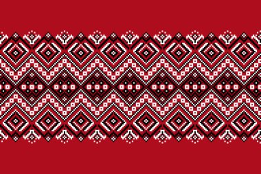 Ukrayna folklorik desensiz süslemesinin vektör çizimi. Etnik süs. Sınır elemanı. Geleneksel Ukraynalı, Belarus halk sanatı işlemeli desen - Vyshyvanka