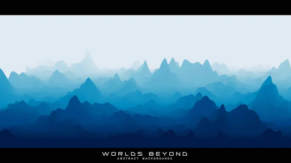 Абстрактный синий пейзаж с туманным туманом до горизонта над горными склонами. Градиентная эрозированная поверхность местности. Миры за пределами. — стоковый вектор