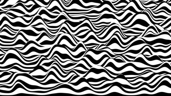 3D черно-белые рябь полосы исказили фон. Абстрактная процедурная поверхность шума. — стоковый вектор
