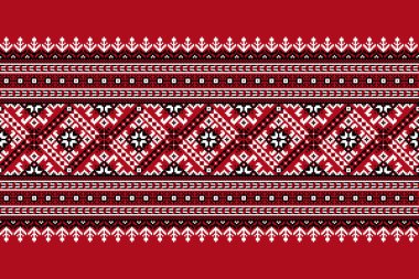 Ukrayna folklorik desensiz süslemesinin vektör çizimi. Etnik süs. Sınır elemanı. Geleneksel Ukraynalı, Belarus halk sanatı işlemeli desen - Vyshyvanka