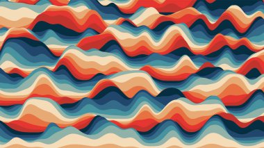 Retro kırmızımsı çizgiler, rengarenk çarpık arka plan. Optik illüzyon efektli prosedür dalgalanması arka planı