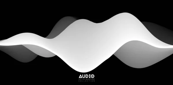 Ljudvågsvisualisering. 3D svart och vitt fast vågform. Röstprovtagningsmönster. — Stock vektor