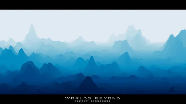 Paisaje azul abstracto con niebla brumosa hasta el horizonte sobre laderas de montaña. Gradiente erosionado superficie del terreno. Mundos más allá. — Vector de stock