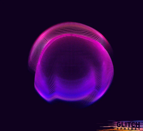 Beschadigde violette puntbol. Abstract vector kleurrijk gaas op donkere achtergrond. Futuristische stijl kaart. — Stockvector