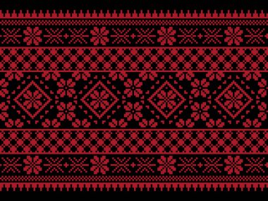 Ukrayna folklorik desensiz süslemesinin vektör çizimi. Etnik süs. Sınır elemanı. Geleneksel Ukraynalı, Belarus halk sanatı işlemeli desen - Vyshyvanka