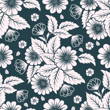 Vektör çiçek desensiz arkaplan. Arkaplan için zarif bir doku. Klasik lüks, eski moda çiçek süsü. Duvar kağıtları, tekstil ve ambalaj için pürüzsüz kumaş..