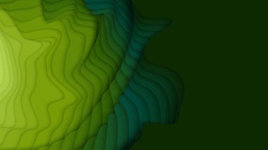 Yeşil kağıt tabaka. Üç boyutlu soyut gradyan kağıt kesiği. Renkli origami biçimi