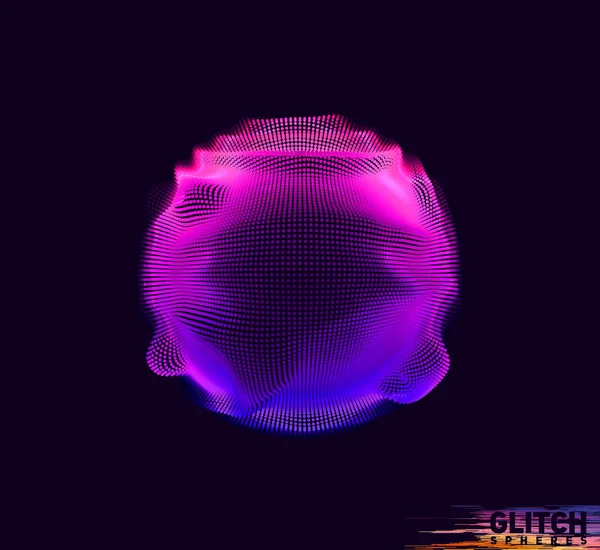 Korrupta violetta punktsfärer. Abstrakt vektor färgglada mesh på mörk bakgrund. Kort i futuristisk stil. — Stock vektor