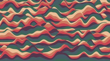 Retro kırmızımsı çizgiler, rengarenk çarpık arka plan. Optik illüzyon efektli prosedür dalgalanması arka planı