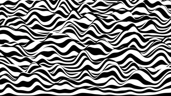 Trendig 3D zebra svart och vita ränder förvrängd bakgrund. Procedurmässig krusning bakgrund med optisk illusion effekt — Stock vektor