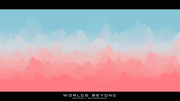 Paysage coloré abstrait avec brouillard brumeux jusqu'à l'horizon sur les pentes de montagne. Surface du terrain érodée par la pente. Mondes au-delà. — Image vectorielle