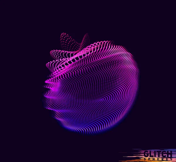 Vector abstracto malla colorida sobre fondo oscuro. Tarjeta de estilo futurista. Esfera puntual corrompida — Vector de stock