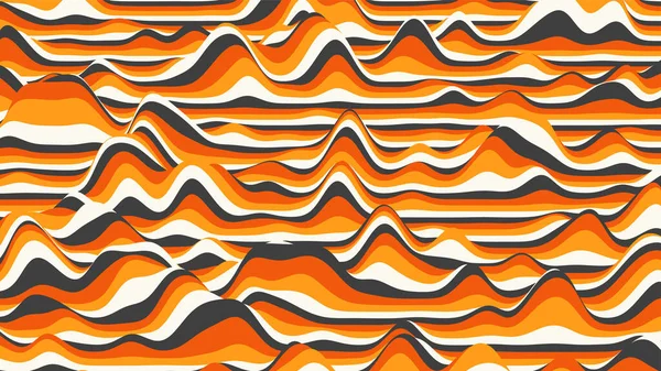 Rayas naranjas retro distorsionaron el telón de fondo. Fondo de ondulación vintage procedimental con efecto de ilusión óptica — Vector de stock