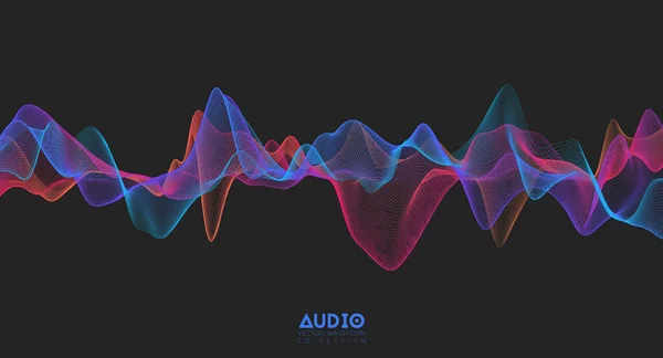 3D-Audio-Soundwelle. Farbenfrohe Musik pulsiert. Leuchtendes Impulsmuster — Stockvektor