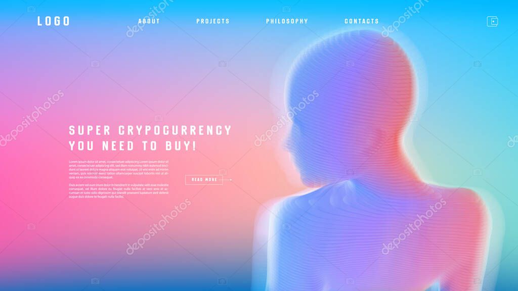 Landing page abstract design with AI androind. Colorful template for website or app