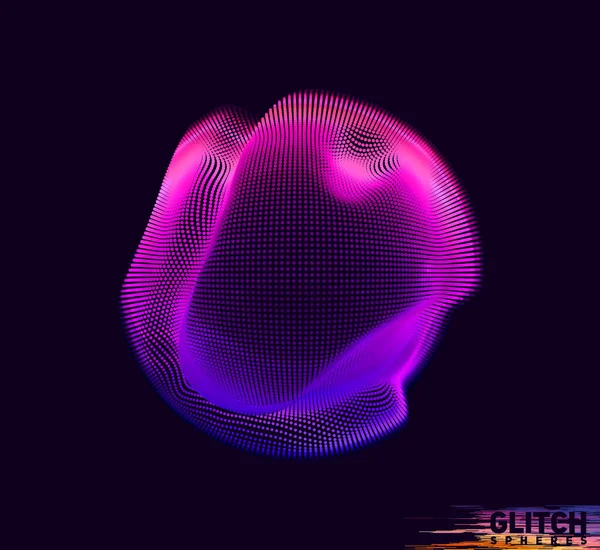Esfera de ponto violeta corrompida. Malha colorida vetor abstrato sobre fundo escuro. Cartão de estilo futurista. —  Vetores de Stock