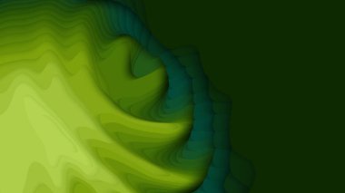 Yeşil kağıt tabaka. Üç boyutlu soyut gradyan kağıt kesiği. Renkli origami biçimi.