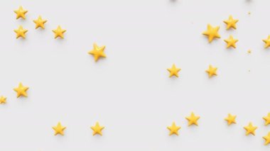 Field of golden stars pop up on white background. Product quality backdrop animation.