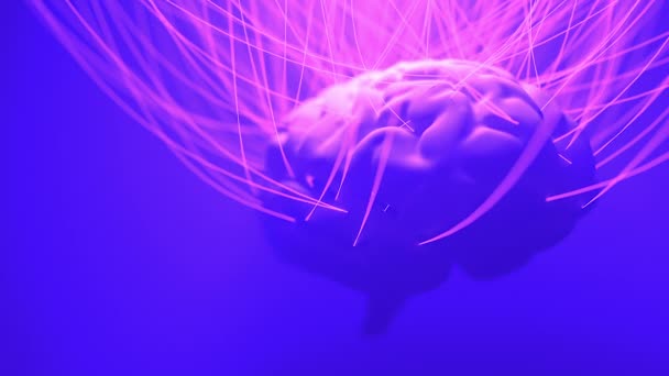 Mózg Wieloma Podłączonymi Przewodami Przerośnięty Pomysł Cyberpunka Futurystyczna Animacja Neuronów — Wideo stockowe