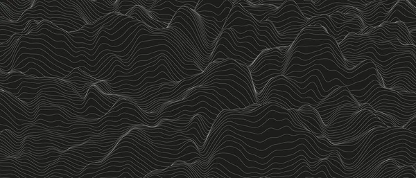 Abstracte Achtergrond Met Vervormde Lijnvormen Een Zwarte Achtergrond Monochrome Geluidslijngolven — Stockvector
