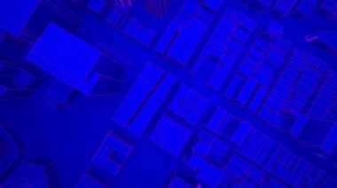 Fly over metaverse city. Ultraviolet cyberpunk town. 3d render.