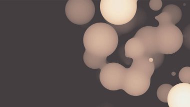 Bej topları ile soyut 3D sıvı meta-meta şekil. Sentetik sıvı pastel renkte organik damlacıklar.
