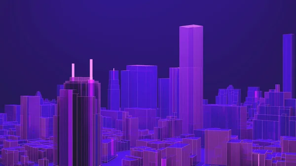 Side View Metaverse City Ultraviolet Cyberpunk Town Render Illustration — Fotografia de Stock