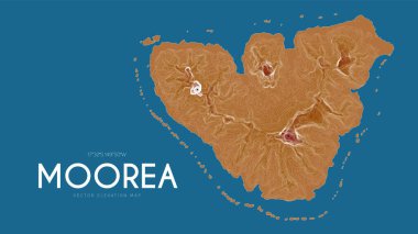 Topographic map of Moorea, Society Islands, French Polynesia, Pacific Ocean. Vector detailed elevation map of island. Geographic elegant landscape outline poster clipart