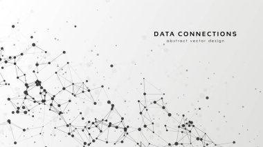 Soyut ağ vektör arkaplanı. Fütürist teknoloji kartı. Çizgiler, noktalar, üç boyutlu uzayda düzlemler