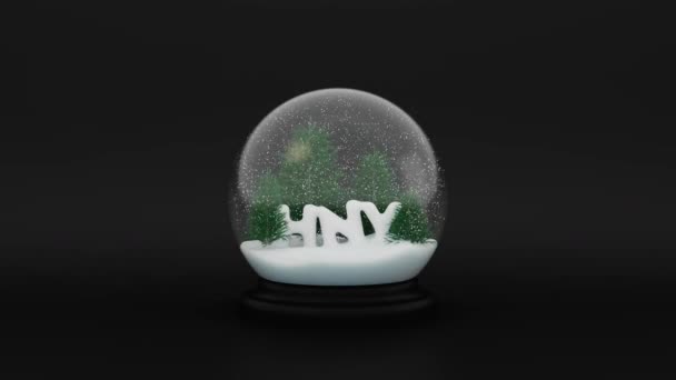 Glass Snow Ball Happy New Year Pine Trees Falling Snow — Stock video