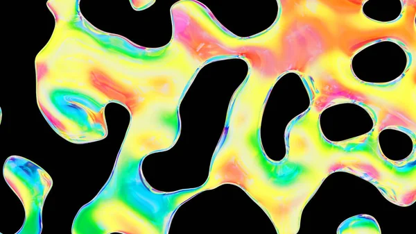 Fluid color glass drops y2k background. Holographic dynamic iridescent retrowave liquid forms. 3d render illustration.