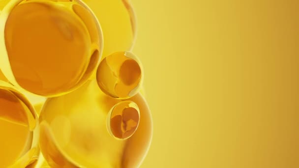 Закрыть Золотые Пузырьки Масла Абстрактное Движение Жидкости Анимация Эфирных Масляных — стоковое видео