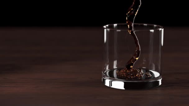 ウィスキーがグラスに注いでいる 動きの遅い液体の流れ 3Dレンダリング — ストック動画