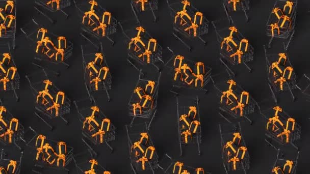 Подарункові Коробки Чорною Ятницею Продаються Золотими Стрічками Циклічна Реалістична Анімація — стокове відео