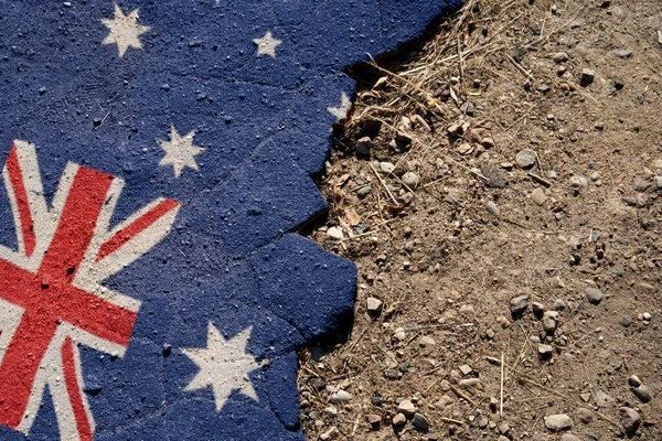 Üzleti Politikai Koncepció Vészhelyzet Zászló Törött Aszfalton Avstraliya — Stock Fotó