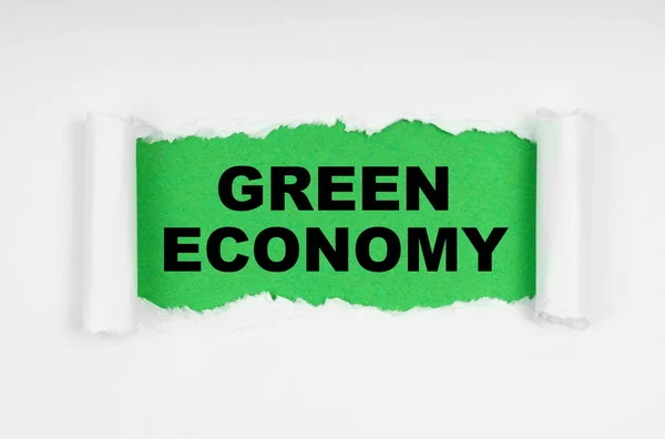 Conceito Ambiental Meio Folha Branca Papel Rasgado Dentro Fundo Verde — Fotografia de Stock