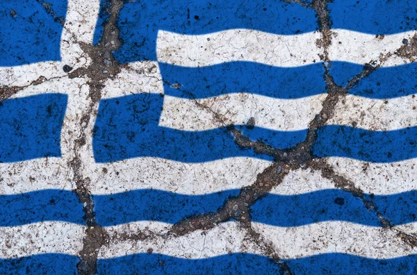 Bandera Grecia Sobre Asfalto Agrietado Concepto Crisis Impago Colapso Económico —  Fotos de Stock