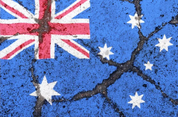 Ausztrália Zászlaja Repedt Aszfalton Válság Fizetésképtelenség Gazdasági Összeomlás Világjárvány Konfliktus — Stock Fotó