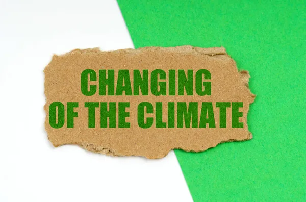 Экологическая Концепция Белом Зеленом Фоне Лежит Кусок Картона Надписью Изменение — стоковое фото