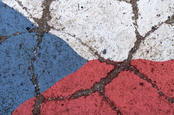 Чеський Прапор Зламаному Асфальті Концепція Кризи Дефолту Економічного Колапсу Пандемії — стокове фото