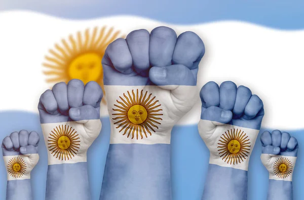Bandiera Argentina Disegnata Pugno Serrato Sullo Sfondo Concetto Protesta Potere — Foto Stock